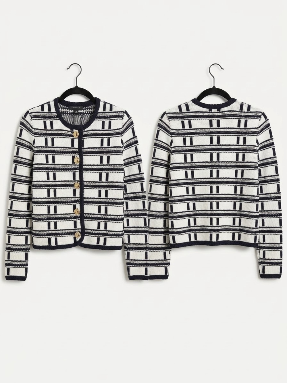 ANN TAYLOR Striped Knit  Cardigan Sweater Size S Gold Buttons White and Blue - Picture 2 of 9